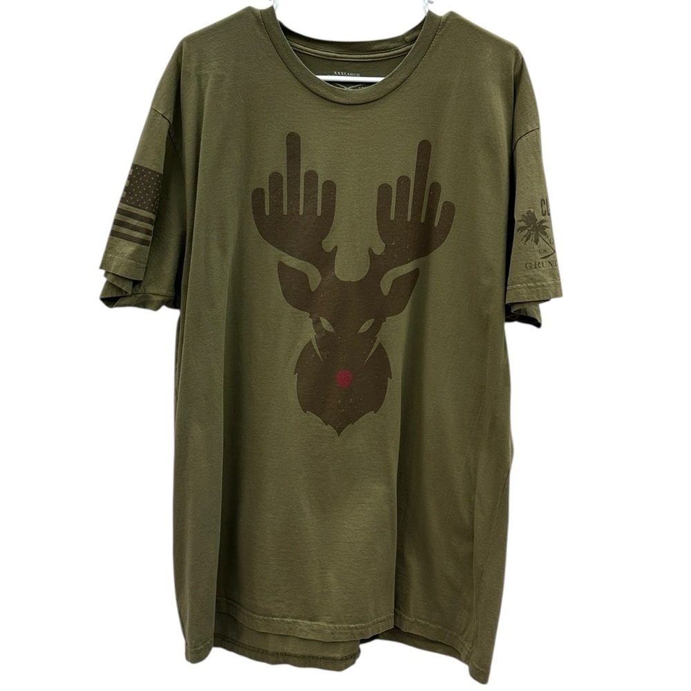 Grunt Style Club Bearded Angry Rudolf Army Green Military Graphic Tee Mens XXXL